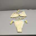 Milumia Women's Lace Trim Bow Tie Bikini Set Triangle Halter Cheeky 2 Piece Swimsuit (Yellow), Large