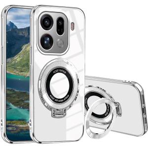 Wousunly Compatible with Oppo Find X9 Pro Case Clear with Stand 360Magnetic,Phone Case for Find X9 Pro Slim with Ring Kickstand Silicone Transparent Protective Cover (White)