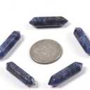 Sodalite 32mm Natural Gemstone Hexagonal Wand Jewelry Making Crystal Pointed Chakra Reiki Healing Beads 2mm Hole Drilled(Pack of 10)