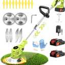 Electric String Trimmer 21V 650W 6000 RPM Cordless Grass Trimmer with 2 Batteries 2.0Ah, Green, Modern Style (Type A lawn mower)