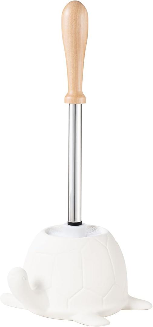 Turtle Base Toilet Brush and Holder Set - Ceramic Toilet Bowl Cleaner Brush, DIY-Paintable Toilet Base Bathroom Brush for Home & Commercial Use - White