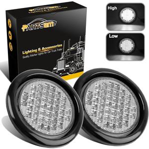 Partsam 2pcs 4" Round LED Trailer Tail Lights - 40 White LED Reverse Back up Trailer Lights for RV Trucks, Waterproof Sealed Round led Reverse Fog Lights Flush Mount for Truck Trailer Boat Bus