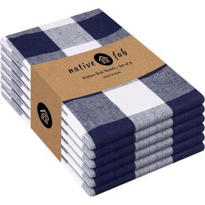 Native Fab 6-Pack Kitchen Towel with Hanging Loop 16x26 inches, Cotton Buffalo Check Kitchen Towels for Cleaning Drying, Washcloths Soft & Absorbent Cloth Rags, Bar Towel, Dish Cloth, Navy