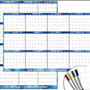 24" x 36" 2026 Wall Calendar Dry Erase - Large Starry Sky Wall Calendar Wet & Dry Erasable Laminated 12 Month Annual Yearly Planner, Reversiblel, Blue