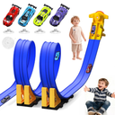 Flex Race Track 16 Ft with Start Gate Accessories Compatible with Diecast 1/64th Cars, Flexible Car Track Toys for Ages 3+ Kids Toddlers Roll Out Portable Racetrack (Blue)