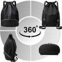 Hoedia Sports Drawstring Backpack - String Swim Gym Bag with Shoes Compartment and Wet Proof Pocket for Women&Men