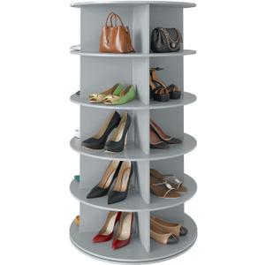SpaceAid 5 Tier Rotating Shoe Rack Tower, Spinning Shoe Display Lazy Susan, Revolving 360 Shoe Rack Storage Round Carousel, Vertical Handbag Rotate Shoes Closet Organization (5-Tier Gray) (Grey)