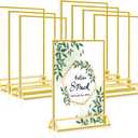 Dynta Acrylic Sign Holder 4x6 8 Pack Double Sided Clear Plastic Display Stands, Tabletop Menu Holder, Flyer Display for Wedding, Party, Restaurant, Office, Retail (Gold Frame)