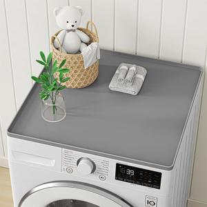 Washer and Dryer Covers Silicone Mat - 25.6"x23.6" Washer Dryer Countertop, Waterproof Washing Machine Pan, Non-Slip Front Load Machine Mat for Laundry Room Organization, Gray, 1 Pack