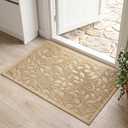 Beige Leaves Ivy Scroll Outdoor Indoor Entrance Door mat, Durable Absorbent Mud Scraper Mat for Front Door, Thick Natural Rubber Back, Easy Clean Entryway Welcome Mat 23x35 Inch, Low Profile, 1'11" x 2'11"