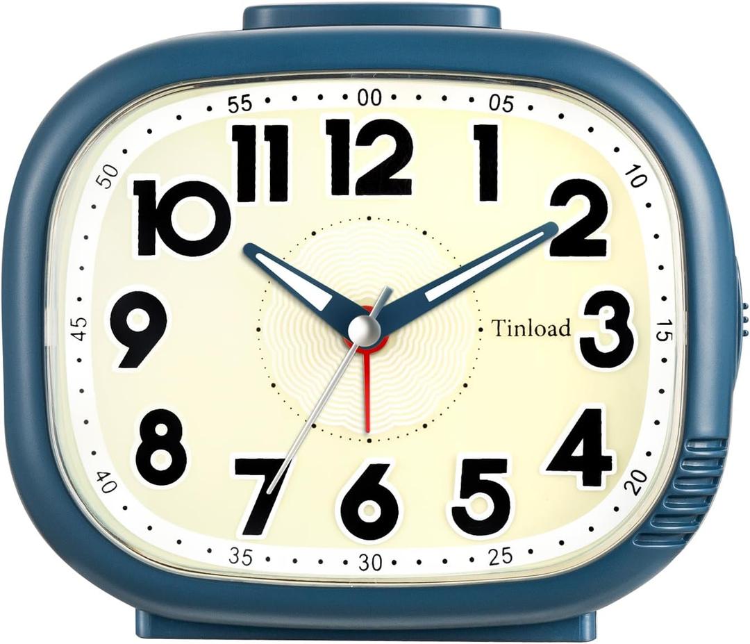 Loud Alarm Clock for Heavy Sleepers Adults, Silent No Ticking, Battery Operated, Glow in Dark dial, Lighted on Demand and Snooze (Blue)