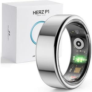 Herz P1 Smart Ring for Women & Men - (Size 10) 24/7 Health Metrics Fitness Ring, Tracks 20+ Biometrics, 6 Day Battery Life, Waterproof Stainless Steel, Free APP for iOS Android, No Subscription