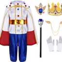 King Prince Charming Costume for Boys Kids Medieval Cosplay Dress Up Royal Outfits (3-4 Years, White)