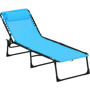 Outsunny Folding Chaise Lounge Chair, Patio Sun Tanning Chair, Outdoor Chaise Lounger with 4-Position Reclining Back, Breathable Mesh Seat for Beach, Poolside, Yard, Blue (1 Pack)