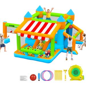 Inflatable Bounce House 176x136x80 inch Large Bounce Castle, with Blower, Ball Pit, Ball net, Ball Goal, for Indoor Outdoor Kid Sports/Playtime/Backyard Playground/Birthday Party