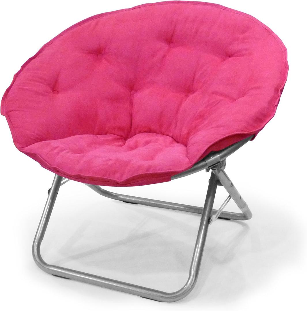 Urban Lifestyle Microsuede Saucer Chair for Adults,Pink, Cozy Folding Accent Chair for Bedroom, Dorm, or Lounge