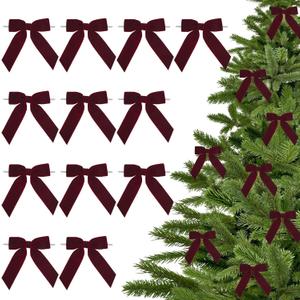 3.5" Burgundy Ribbon Pretied Bows Christmas Premade Bows, Dark Red Velvet Ribbon Bows with Twist Ties for Wreaths, Christmas Tree, Treat Bags, Gift Wrapping, Party Favor, Crafts-12 Counts