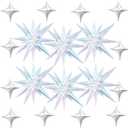 18 Pcs Iridescent Star Balloons, Iridescent Clear Stars Foil Balloon with 6 Pcs 22-Inch Explosion Star Balloons 12Pcs Silver 10-Inch Four Pointed Stars Balloon for Birthday New Year Party Decors