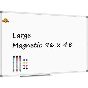 Lockways Dry Erase Board 96 x 48 Inch, Large Magnetic 4 x 8 White Board
Wall Mounted, Aluminium Frame Whiteboard with Marker Tray for Office Home & School