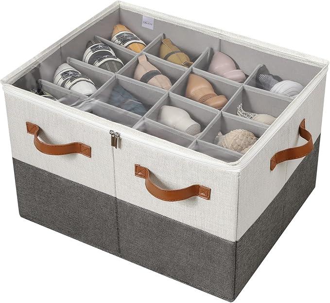 Shoe Storage Box Organizer for Closet - Space Saver Shoes Containers Bin with Clear Lids Stackable, Can Fit Ottoman, Foldable Shoe Rack Cabinet Cubby for Wardrobe (1 Pack), 21"x17"xh13"