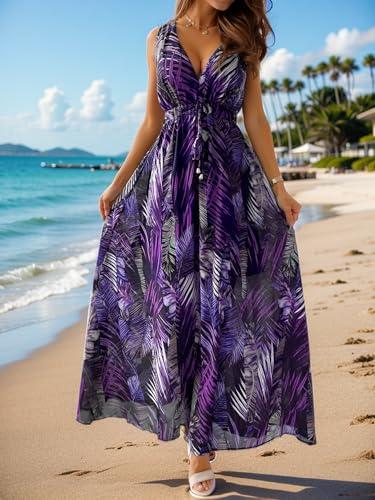 Women Summer Maxi Dress Sexy V Neck Sleeveless Boho Sundresses for Women 2025 Long Flowy Beach Dresses Casual
