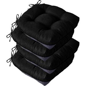 Chair Cushions for Dining Chairs, Seat Cushions for Kitchen Chairs, Indoor Seat Cushions with Ties, Tufted Foam Chair Pads, Non Slip Chair Cushions Set of 4, 15.5" x 15.5" x 4", Black