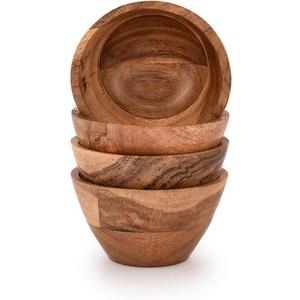 Salad Bowl Acacia Wood Set of 4 Individual Wood Serving Bowls for Salad, Fruit, Snacks, Nuts for Kitchen or Dining Table (Set of 4) (3.5" X 3. 5" X 2")