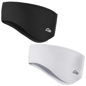 Ear Warmer Headband for Women and Men-Winter Fleece Ear Cover for Jogging Running Hiking Skiing Cycling Under Helmet 2 Pack (Black+White)