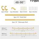 TVWOO Gold Wrap Around Curtain Rods:5/8" Small Blackout Adjustable Window Curtain Rod for Bedroom Kitchen Apartment Renter Friendly,Room Darkening Curved Drapery Rods Easy Install,Brass Golden 48-90"