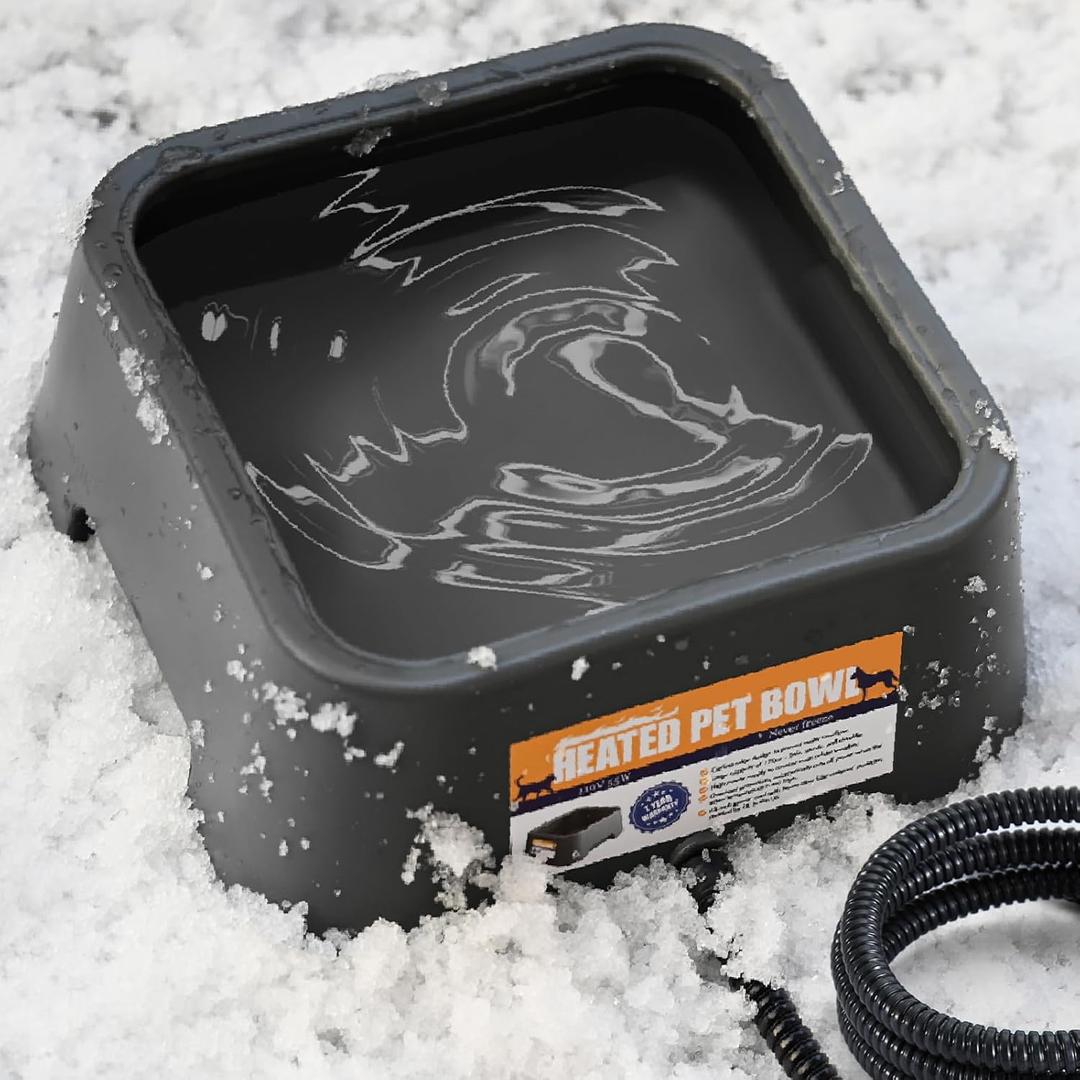 Heated Water Bowl for Outdoor Dogs Cats, 3.5L / 120oz Large Heated Pet Water Bowl with Chew Resistant Power Cord, Thermal-Bowl No-Freeze Heated Dog Water Dish for Winter, Rabbit Chicken Duck Bird Use (Grey)