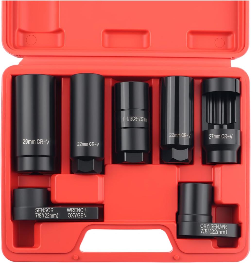 7PCS Sensor Socket Set,Heavy Duty Oil Pressure Sensor Socket 22mm 27mm 29mm,Side-Cut Access Automotive Tools for Removing & Install Sensors