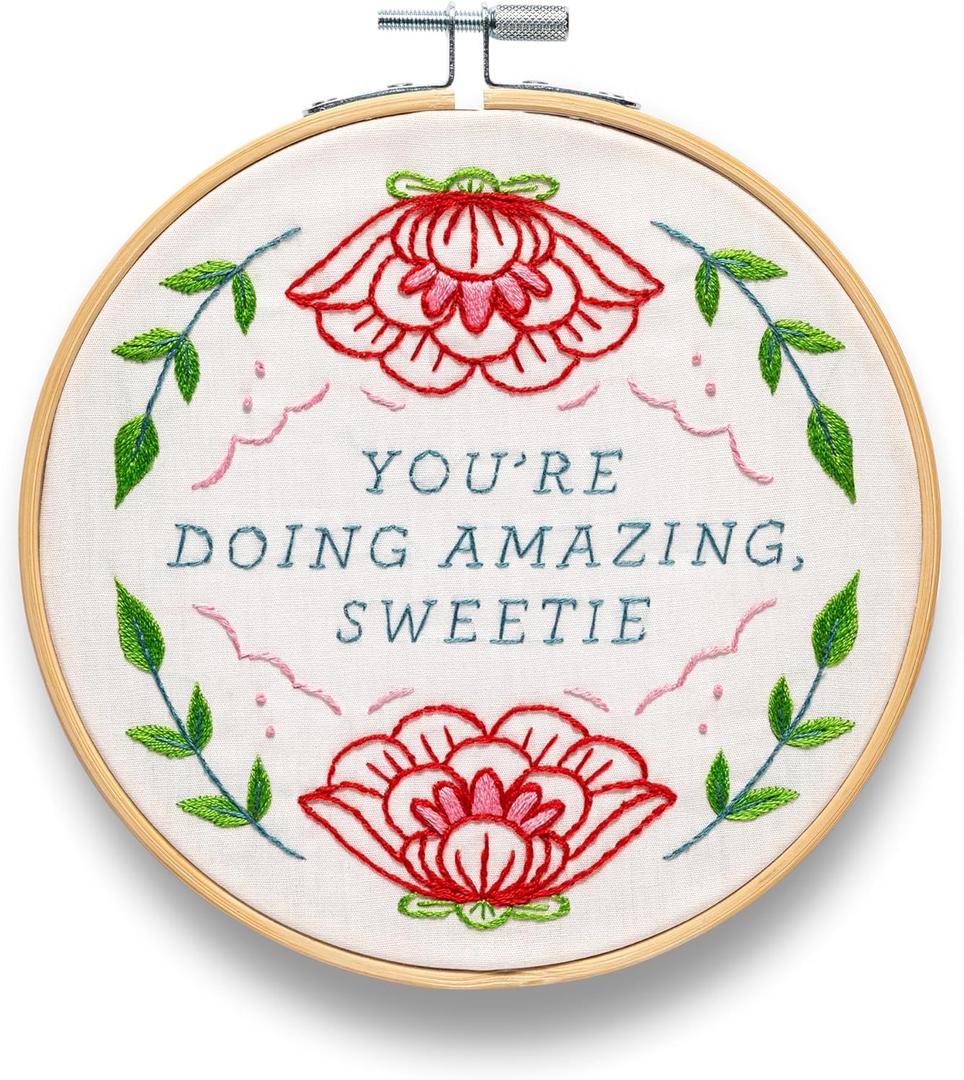 FUNATIC You're Doing Amazing Sweetie Cute Embroidery Kit for Adults | Premium All In One Set, Cool and Unique Designs, Hilarious Home Decor, Fun Needlepoint Gift for Women