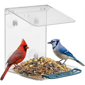 2 x Window Bird Feeder for Outdoors with Strong Suction Cups,Sturdy and Durable Acrylic Birdfeeders for Viewing Wild Birds Outside,Mount On Window/Wall/Bird Pole Kit