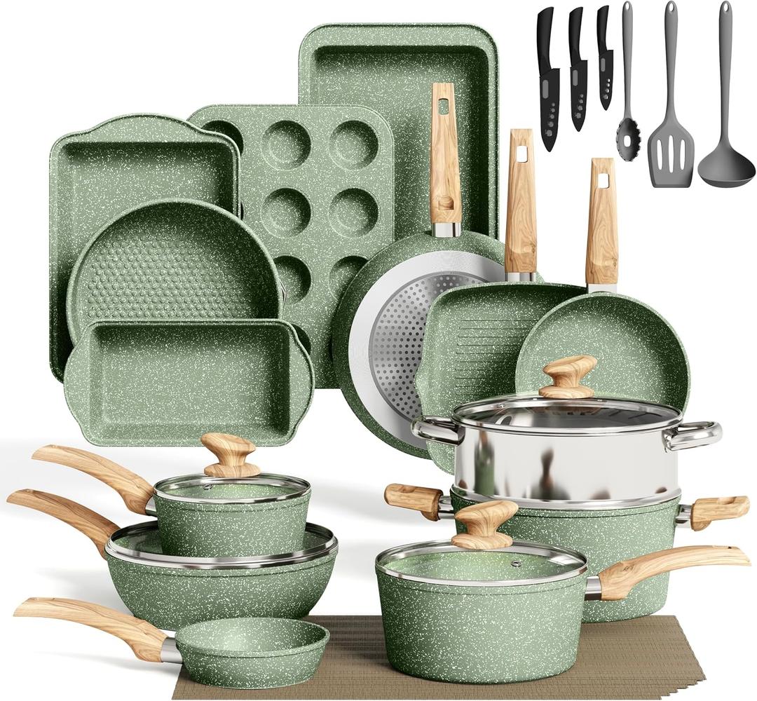 Pots and Pans Set, 30 Piece Kitchen Cookware & Bakeware Set