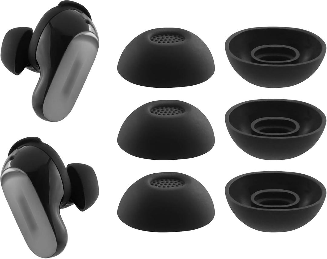 Replacement Silicone Ear Tips for Bose New QuietComfort Ultra Earbuds (2nd Gen) Earbuds, 3 Pairs (Black, Large)
