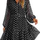 ZESICA Womens Spring Summer Floral Mini Dress Long Sleeve Button Chiffon A Line Swing Short Wedding Guest Party Dresses (Black, S)