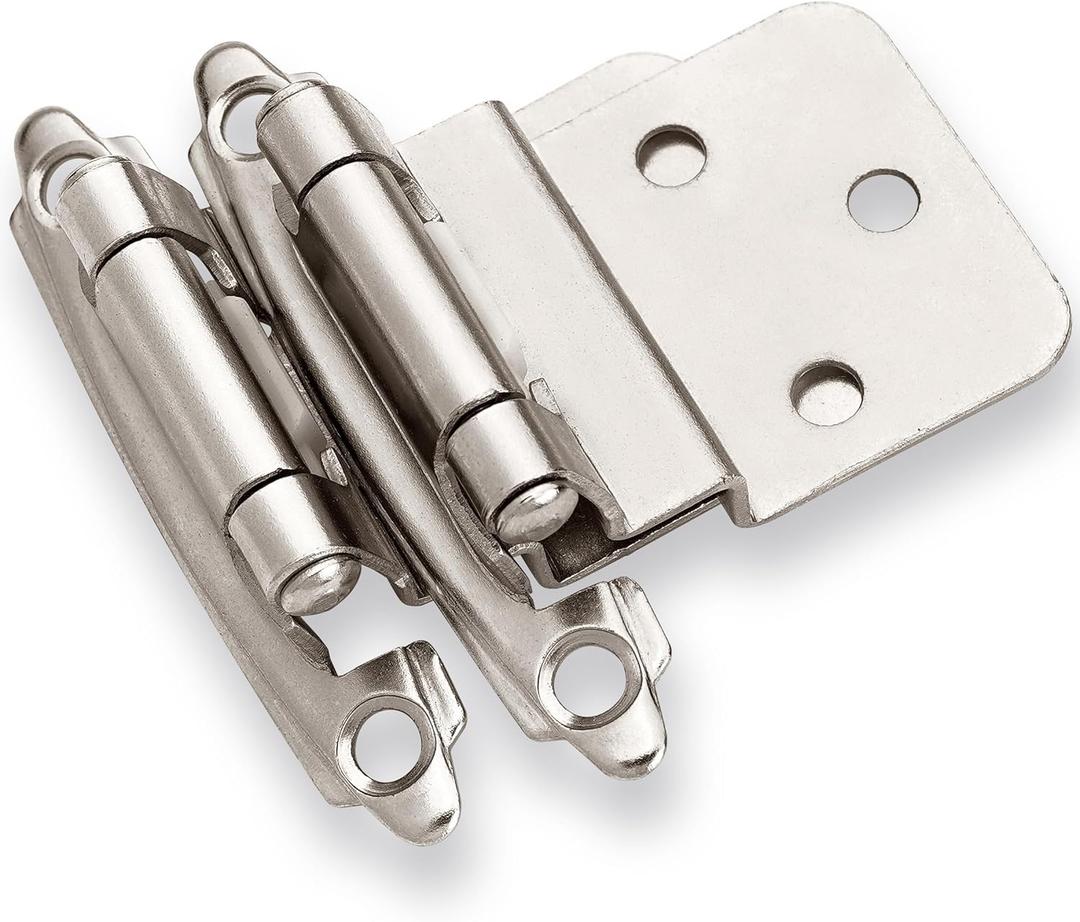 DecoBasics 3/8" Inset Cabinet Hinges Brushed Nickel (10 Pair -20 Pcs) Offset Self Closing Cabinet Hinges for Kitchen Cabinets Satin Nickel w/Silicon Bumpers & Upgraded Screws