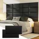 Elvone Upholstered Headboard Panels, 12 Panels Sized 7.8" x 15.7" Peel and Stick Padded Wall Panels for Kids, 3D Anti-Collision Wall Mounted Bed headboard for Full, Black