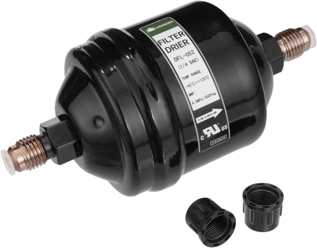 HONG SEN DFL-052 Refrigerant Filter Drier 1/4'' Threaded Connection, Compatible with CFC, HCFC, HFC Refrigerants – Fits 1-5 Ton HVAC & Refrigeration Systems