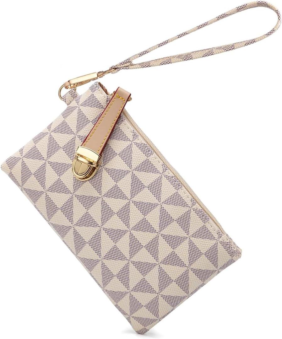 Wristlet Wallets for Women - Small Clutch Purse Leather Handbag with Wrist Strap Large Capacity for Cards/Keys/Phone (White)