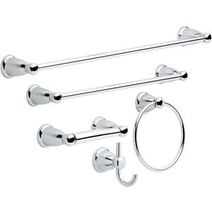 Franklin Brass Kinla 5-Piece Bathroom Set Polished Chrome 18" and 24" Towel Bar Racks,Toilet Paper Holder, Ring, Hook KIN5PC-PC