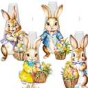 4 Pcs Easter Bunny Hanging Windsocks Outdoor Decorations Cute Rabbit Wind Socks Waterproof Wind Spinner for Easter Party Yard Garden Patio Lawn Outside Decor