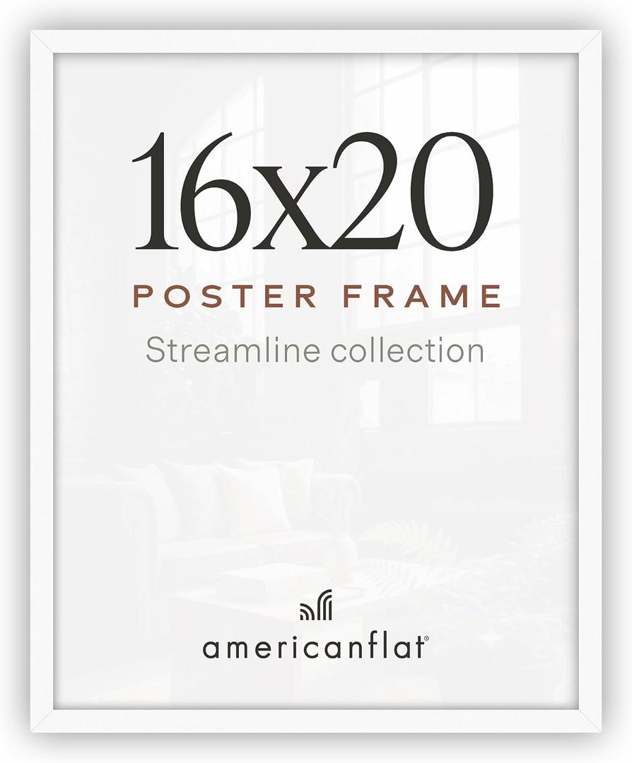 Americanflat 16x20 Poster Frame - Slim Molding - White
