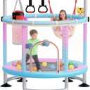 60" Toddler Trampoline for Kids,5FT Kids Trampoline for Toddlers 1-3,Upgrade Adjustable Kids Trampoline Indoor Outdoor,Mini Trampoline for Kids 2-5,500lbs Baby Small Trampoline with Net and Swing