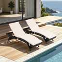 Outdoor Chaise Lounge Chairs for Outside Poolside(Set of 2+Cushion), 25.6 x 74.8 x 18.1 inches