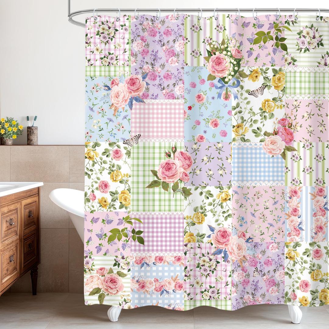 Boho Floral Shower Curtain 60x72 Vintage Retro Flowers Bathroom Decor