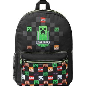 Minecraft Backpack for Boys Kids Teens Adjustable Straps Front Pocket Daypack Backpacks for Sports Gym School Gamer Gifts (Black)