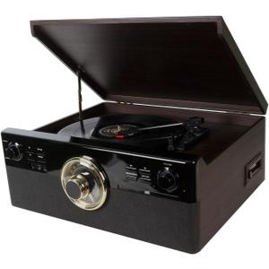 10 in 1 Bluetooth Record Player for Vinyl with Speakers, CD, Cassette Tape, FM Radio, USB Playback and Recording, Vintage Turntable with 3-Speed, Aux-in, Line-Out, Earphone Jack (Black Walnut)