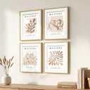4 Piece Framed Matisse Neutral Wall Art, Abstract Minimalist Beige Artwork for Walls, Mid Century Modern Botanical Prints Paintings for Living Room Bedroom Office Wall Decor 11x14 Inch