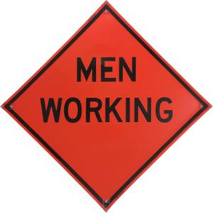 MorningRo 36" x 36" MUTCD TTC Compliant Safety Orange Mesh, Rollup Traffic Control Sign Non Reflective Fluorescent Vinyl Orange MEN WORKING Metal Sign, Fiberglass Cross Ribs for 36"